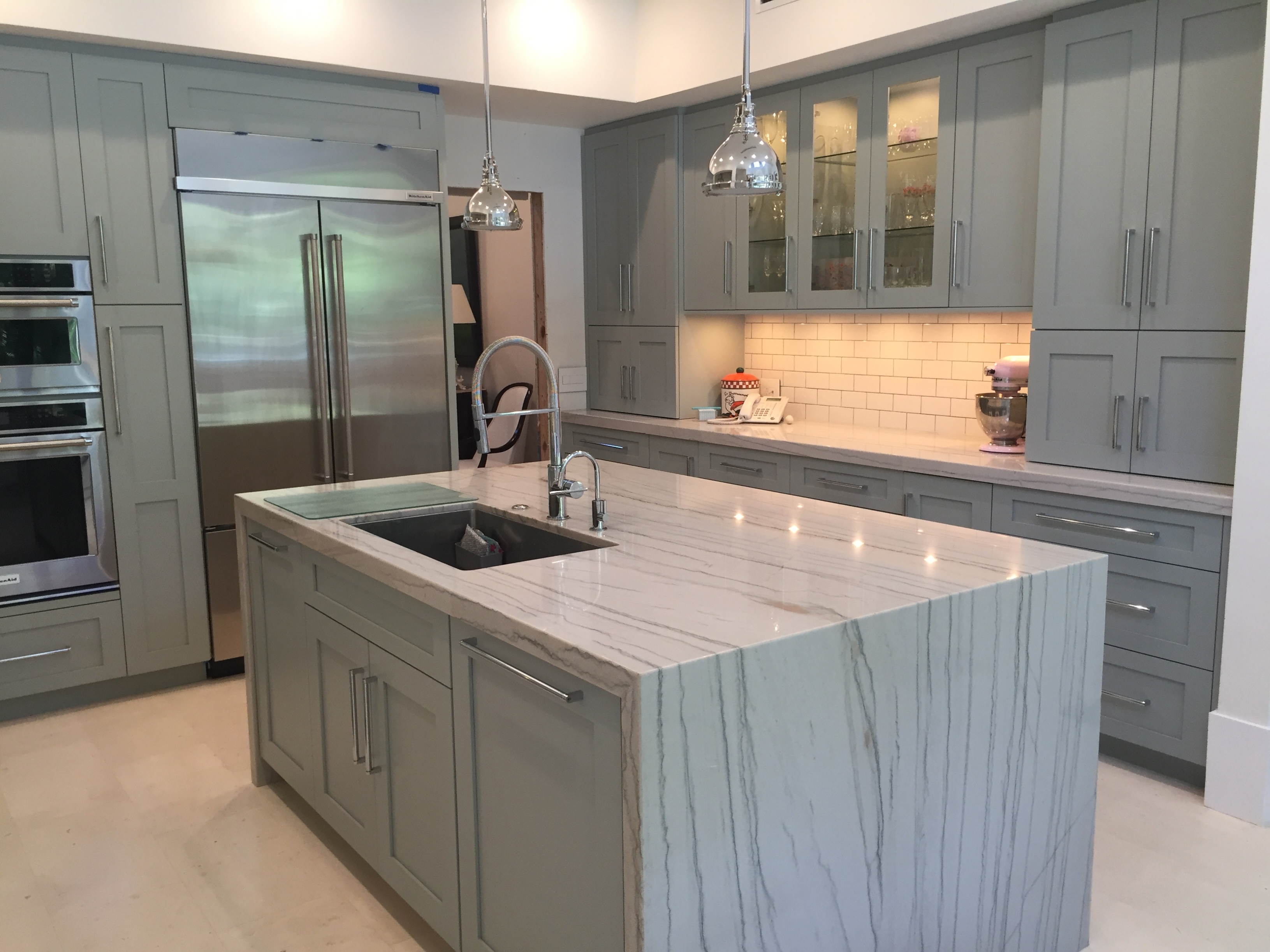 waterfall kitchen island marble